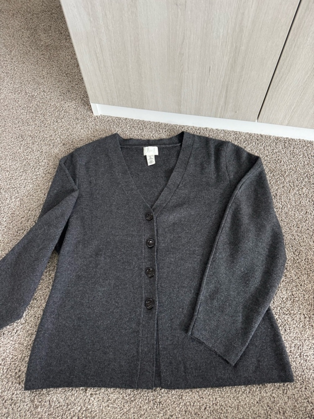 H&M Dark Gray V-Neck Button Cardigan - Women Sz L